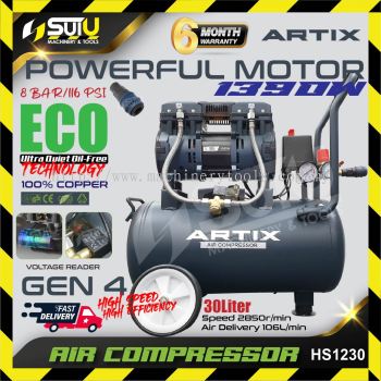 ARTIX HS1230 30L 8bar Oilless Air Compressor 1390W 2850rpm OL04139022