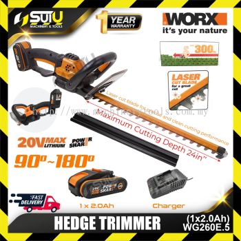 WORX WG260E.5 20V Hedge Trimmer with 1 x Battery 2.0Ah + 1 x Charger