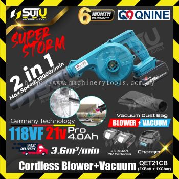 Q9 QET21CB 2in1 21V Cordless Blower / Vacuum 18000RPM w/ 2 x Batteries 4.0Ah + Charger