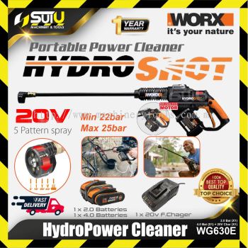 WORX WG630E 20V Portable Hydroshot Brushless Power Cleaner/ Pressure Cleaner w/ 1x4.0Ah 1x2.0Ah+Char