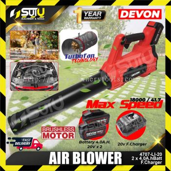 DEVON 4707-Li-20 20V Electric Brushless Cordless Air Blower 18000rpm w/ 2x4.0Ah Batt + Charger