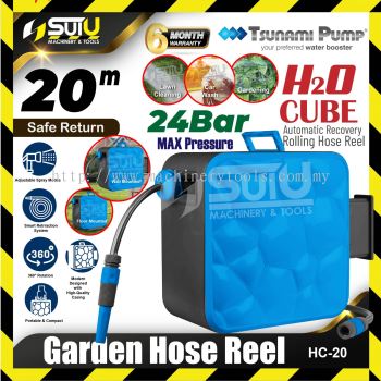 TSUNAMI PUMP HC-20 / HC20 20M Automatic Retractable & Rewind H2O Cube Garden Hose Reel