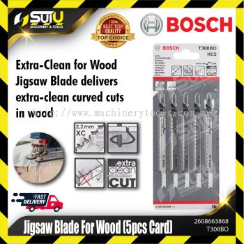 BOSCH 2608663868 (T308BO) 5PCS Extra Clean Jigsaw Blades For Wood 117mm (Curve Cut, 5-50mm, 91mm length)
