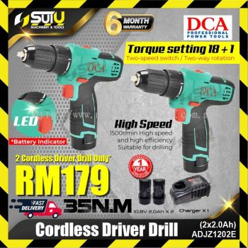 DCA Combo ADJZ1202 + ADJZ1202 (SOLO) 10.8V 35NM Cordless Driver Drill w/ 2 x 2.0Ah Batteries + Charger