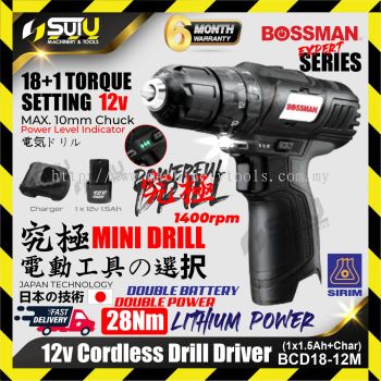 BOSSMAN BCD18-12M / BCD1812M 12V Cordless Drill Driver 28NM 1400rpm + 1xBat1.5Ah+Charger