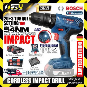 BOSCH GSB 180-LI/ GSB180Li Cordless Impact Hammer Drill Fisherman Box + 41pcs X-Line Drill Bit Set Smart Set Combo