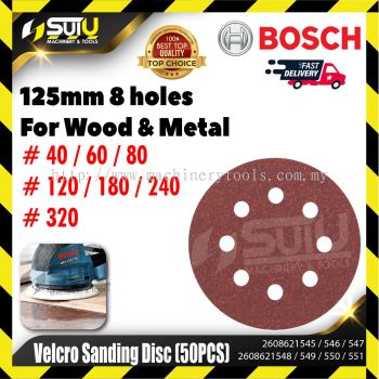 BOSCH 2608621545/ 546/ 547/ 548/ 549/ 550/ 551 50PCS 125MM 8 Holes Velcro Sanding Disc for Wood & Metal (#40~#320)