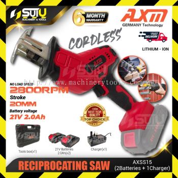 AXM AXSS15 21V Brushless Cordless Reciprocating Saw / Sabre Saw 2800RPM w/ 2 x Batteries 2.0Ah + Charger