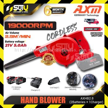 AXM AXHB2.8 / AXHB28 21V Cordless Hand Blower 19000RPM w/ 2 x Batteries 5.0Ah + Charger +  Dust Bag