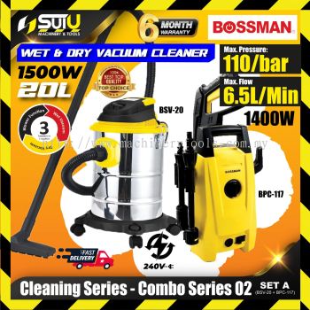 [SET A ] CLEANING SERIES - COMBO SERIES 02 BOSSMAN BPC-117 High Pressure Washer + BSV-20 Vacuum Cleaner