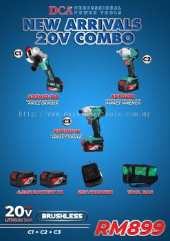 DCA 20V CORDLESS BRUSHLESS COMBO ADSM03-100 + ADPB298 + ADPL03-14 + 2x Batteries 4.0Ah + 1x Charger + 1x Bag (C1+C2+C3)