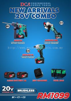 [COMBO C] DCA 20V CORDLESS BRUSHLESS COMBO ADZC22 + ADSM03-100 + ADPL03-14 + 2x Batteries 4.0Ah + 1 x Charger + Bag (B1+C1+C3)