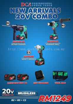 [COMBO C] DCA 20V CORDLESS BRUSHLESS COMBO ADZC04-24 + ADJZ03-13 + ADPB298 + 2 x Batteries 4.0Ah + 1 x Charger + Bag (B2+B3+C2)