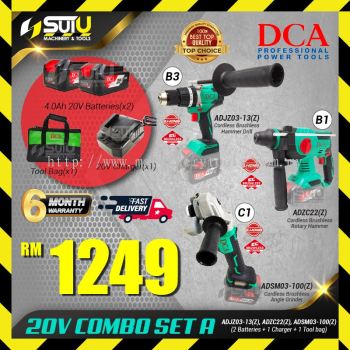 [COMBO A] DCA 20V CORDLESS BRUSHLESS COMBO ADZC22 + ADJZ03-13 + ADSM03-100 + 2 x Batteries 4.0Ah + 1 x Charger + Bag (B1+B3+C1)