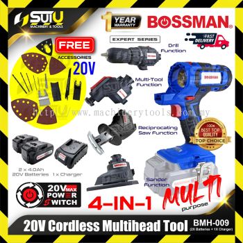 BOSSMAN BMH-009 / BMH009 20V 4in1 Cordless Multihead Tool w/ Accessories + 2 x Batteries 4.0Ah + Charger