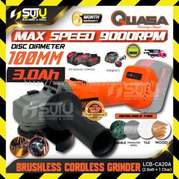 QUASA LCB-CA20A 20V 4" Cordless Brushless Angle Grinder 9000RPM w/ 2 x Batteries 3.0Ah + Charger