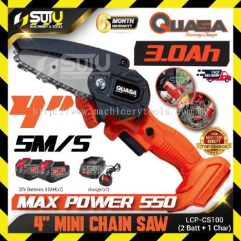 QUASA LCP-CS100 20V 4" Cordless Mini Chainsaw 550W + 2 x Batteries 3.0Ah + Charger