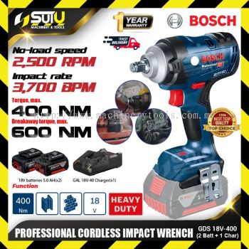 BOSCH GDS 18V-400 / GDS18V-400 18V 400NM Professional Cordless Impact Wrench 2500RPM 3700BPM (SET)