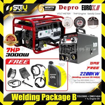 [SET B] WELDING PACKAGE EUROX EGU3800 Generator + SUIWELD MIG288 Welding Machine + 1L Engine Oil