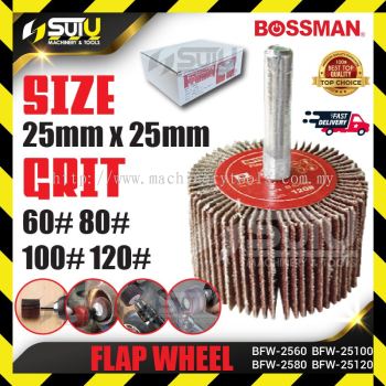 BOSSMAN BFW2560/ 2580/ 25100/ 25120 1/4" 25 x 25MM Mounted Aluminium Oxide Flap Wheel (60#~120#)