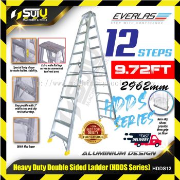 EVERLAS HDDS12 12 Steps 2962MM Heavy Duty Aluminium Double Sided Ladder 