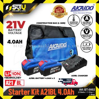 AKAIDO AK-ST-0002 / ST-0002 / ST0002 21V A21BL 4.0Ah Starter Kit (2 Batteries 4.0Ah + Charger + L Si