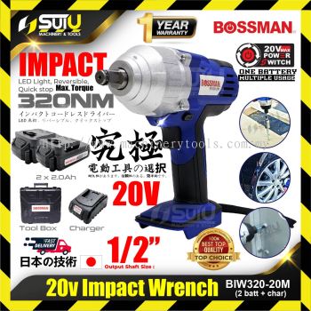 BOSSMAN BIW320-20M 20V 320NM 1/2" Cordless Impact Wrench 2000RPM + 2 x Batteries 2.0Ah + Charger