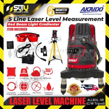 AKAIDO ALLBOL-5R 5-Line Laser Level Machine with Tripod (Red Line)
