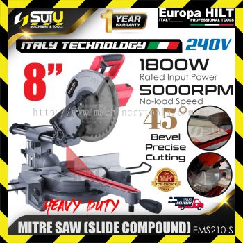 EUROPA HILT EMS210-S / EMS210S 8" Slide Compound Mitre Saw 1800W 5000RPM