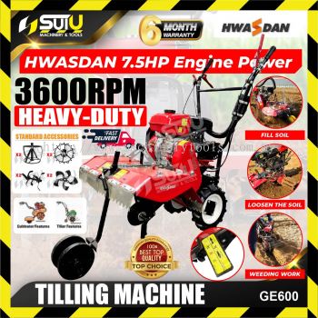 HWASDAN GE600 / GE-600 7.5HP 212CC 4-Stroke Heavy Duty Tilling Machine / Tiller 4.0kW 3600RPM with Accessories