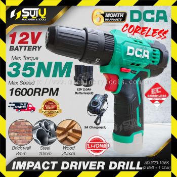 DCA ADJZ23-10I / ADJZ23-10IEK 12V 35NM Brushless Cordless Driver Drill / Hammer Drill w/ 2 x Batteries 2.0Ah + Charger