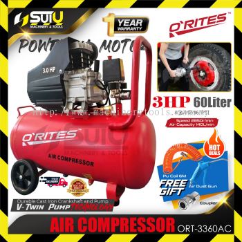 O'RITES / ORITES ORT-3360AC / ORT3360AC 60L 3HP 8Bar Air Compressor 2850RPM + Free Gift