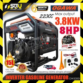 OGAWA GW5000I 223CC 8HP Gasoline Inverter Generator / Penjana 3.8kW 3600RPM c/w Accessories
