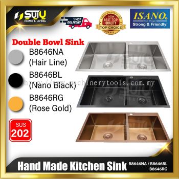 ISANO B8646NA / B8646BL / B8646RG Hand Made Double Sink Bowl (Hair Line / Nano Black / Rose Gold)