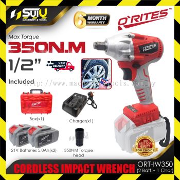 O'RITES / ORITES ORT-IW350 21V 350NM 1/2" Brushless Cordless Impact Wrench w/ 2 x Batteries 5.0Ah + Charger