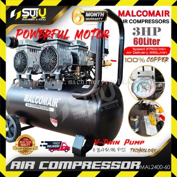 【OILLESS】MALCOMAIR MAL2400-60 60L 3HP 8Bar Oilless Air Compressor 2750RPM