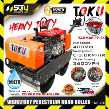 TOKU TKR-750 Vibratory Pedestrian Road Roller / Double Drum Roller c/w YANMART TF-65