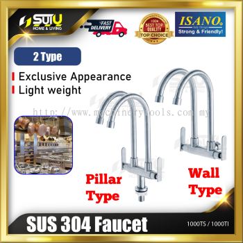 ISANO 1000TS / 1000TI SUS304 Stainless Steel Twin Swan Neck Wall / Pillar Sink Tap