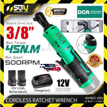 DCA ADPB02-10 / ADPB02-10EK 12V 45NM Cordless Ratchet Wrench 500RPM w/ 2 Batteries 2.0Ah + Charger