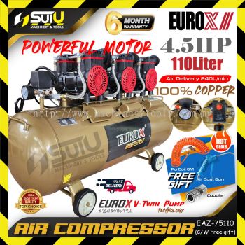 [Package] EUROX EAZ-75110 / EAZ75110 / EAZ 75110 4.5HP 8Bar Oil-Free / Oilless Compressor / Kompressor 2850RPM