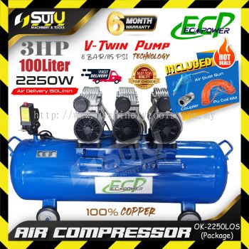 [PACKAGE] ECOPOWER / ECP OK-2250LOS / OK2250LOS / OK-2250 LOS 100L 3HP 8Bar Air Compressor /Kompressor 2250W