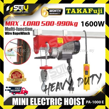 TAKAFUJI PA-1000E / PA1000E / PA1000 Heavy Duty Wire Rope Mini Electric Hoist 1600W (Max.Load 500-990kg)