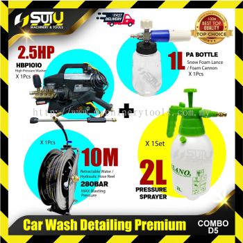 [COMBO D5] Car Wash Detailing Premium Combo (HBP1010 + 1L Foam Cannon + 10M Retractable Hose Reel + Pressure Sprayer)