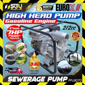 EUROX PPU 8070 / PPU8070 212CC 7HP 3" Gasoline Engine Sewerage Pump / Pam Pembetungan / ˮ 3600RPM