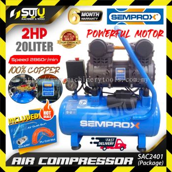 [PACKAGE] SEMPROX SAC2401 2HP 20L Oil Free / Oilless Silent Air Compressor / Kompressor 8Bar 1500W