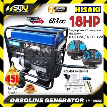 HISAKI LP13000B 688CC 18HP Single / Three Phase Gasoline Generator / Penjana with Eletric Start 12.0kW