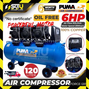 [COMPRESSOR ONLY] PUMA FORCE-120 / FORCE 120 / FORCE120 6HP 120L Oil Free / Oilless Air Compressor / Kompressor (1450W*3)