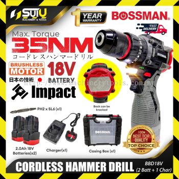 BOSSMAN BBD18V / BBD 18V 18V Cordless Hammer Drill 35NM c/w 2 x Battery 2.0Ah + Charger