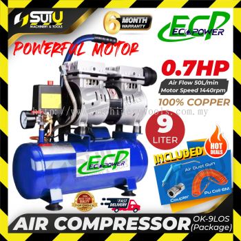 [PACKAGE] ECP / ECOPOWER OK-9LOS / OK9LOS 9L Oilless / Oil Free Air Compressor / Kompressor 550W 