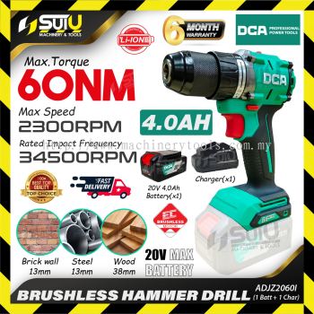 [1BAT + CHAR SET] DCA ADJZ2060I / ADJZ2060I 20V 60NM Brushless Cordless Driver / Hammer Drill w/ 1 x Battery + Charger